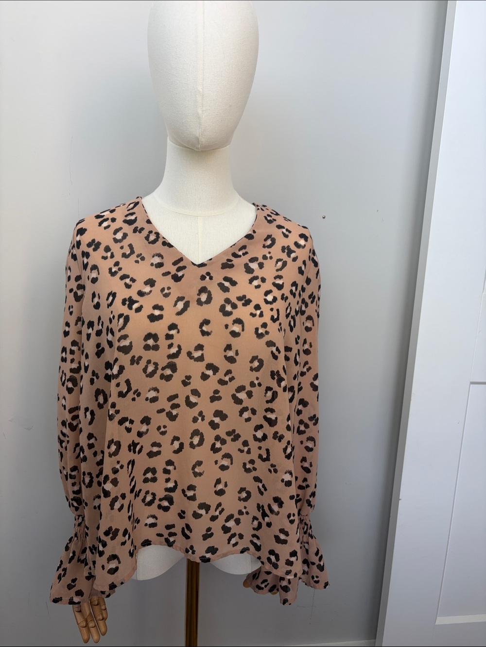 V-Neck Leopard Print Blouse in Tan and Black